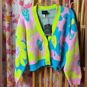 NWT Lazy Oaf Smiley Cardigan SZ L